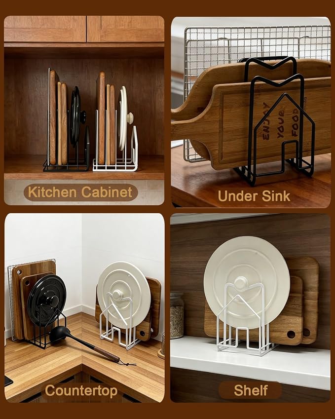 SUNFICON 2 Pack Cutting Board Racks Holders Pot Pan Lids Holders Chopping Board Organizers Thin Bakeware Trays Dry Display Stands Kitchen Countertop Cabinet Office Black - Image 5