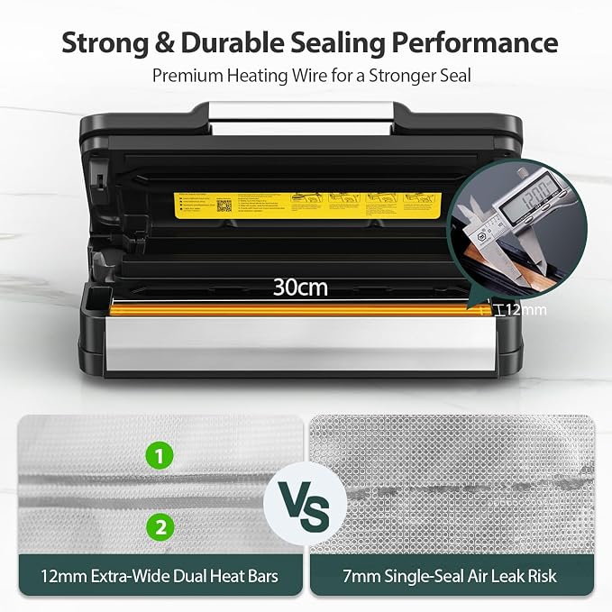 95kPa Vacuum Sealer Machine with AquaLock Technology, Dual-Pump Automatic Food Sealer for Dry & Moist Foods, Double Heat Seal, Built-in Cutter, Bag Storage & Accessory Hose,2 Bag Rolls,Stainless Steel - Image 5