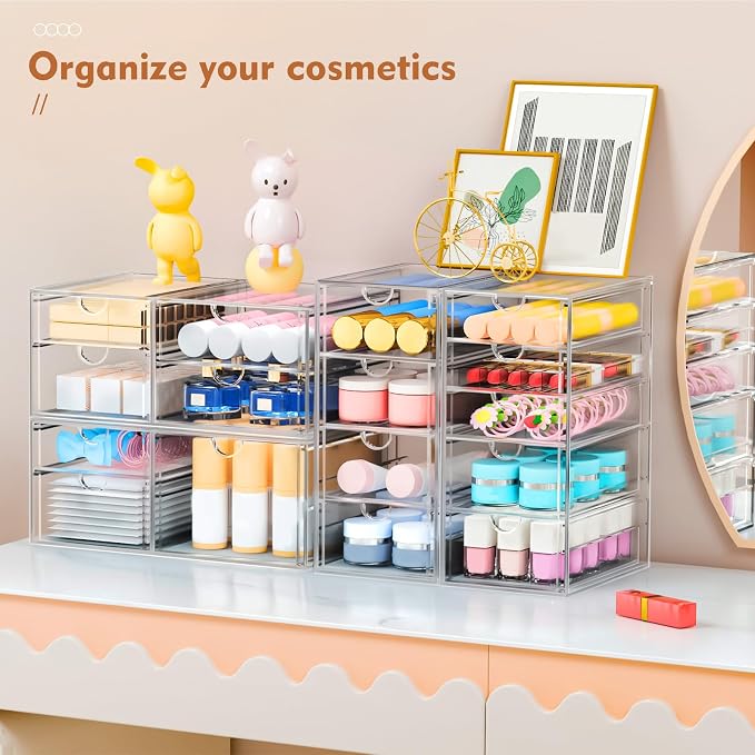 ARSTPEOE 22-Drawer Acrylic Storage & Makeup Organizer for Desk, Bath | Smooth-glide drawers, clear acrylic, stackable, dustproof, wipe-clean, for lipsticks, lip glosses, blushes, pen - Image 4