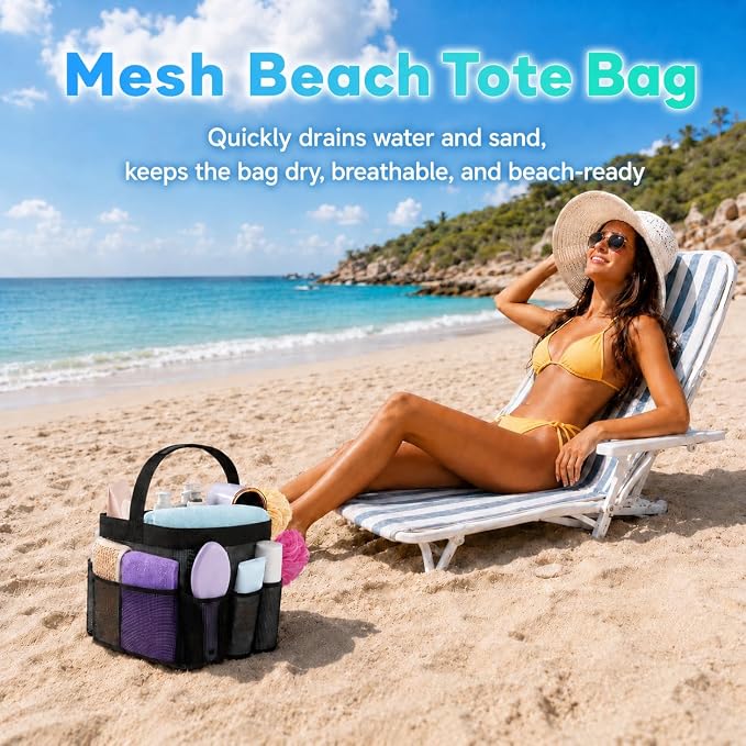 Mesh Shower Caddy Portable - 9 Pockets for College Dorm Room Essential | Large Capacity Mesh Shower Caddy with 9 Pockets, Portable Hanging Toiletry Bag for College Dorm, Gym, Camping and Beach - Image 7