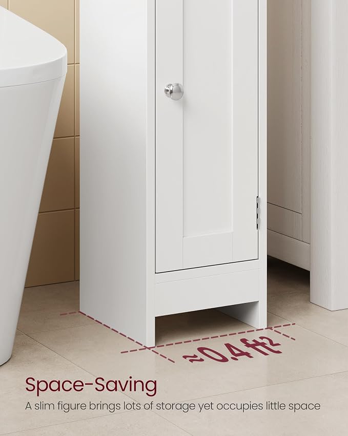 VASAGLE Small Storage Corner Floor Cabinet with Door，Cloud White | Narrow Toilet Paper Storage Holder, 7.1 x 7.5 x 31.5 Inches, Adjustable Shelves, SIREN Collection UBBC310W01 - Image 7