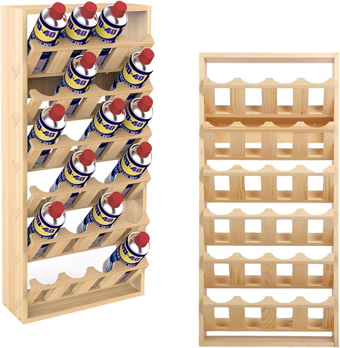 24 Can Spray Paint or Lube Can Holder Aerosol Can Rack 14.2"L x 5"W x30"H | 6-Tier Wooden Spray Paint Can Storage Rack Wall Mount Aerosol Spray Can Organizer for Garage Craft Workroom by Nisorpa