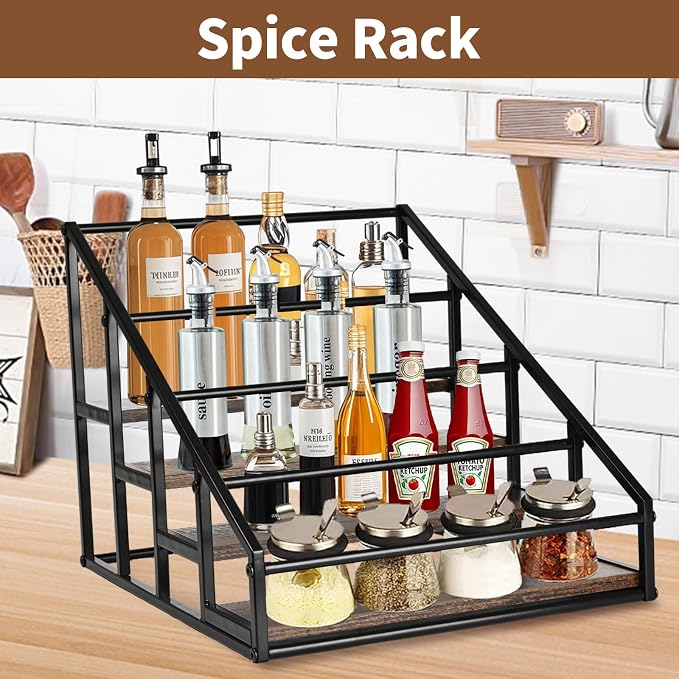 YQBRAO 2-Pack 4-Tier Coffee Syrup Organizer, 32-Bottle Total, Brown | Two racks hold up to 32 bottles total with stepped visibility for large coffee bars, kitchens, and beverage stations. - Image 7
