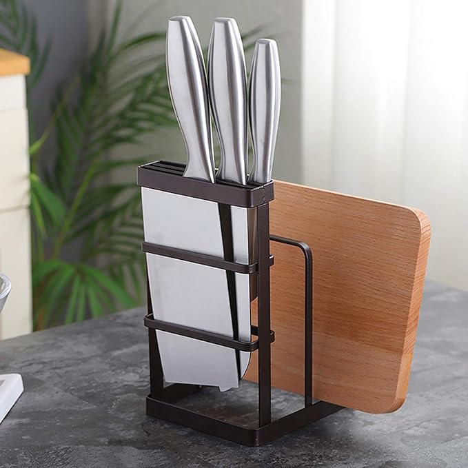 VANRA Metal Steel Cutting Board Holder Knife Block Kitchen Organizer Pantry Bakeware Rack Pan Pot Cover Lid Rack Stand (Bronze) - Image 7