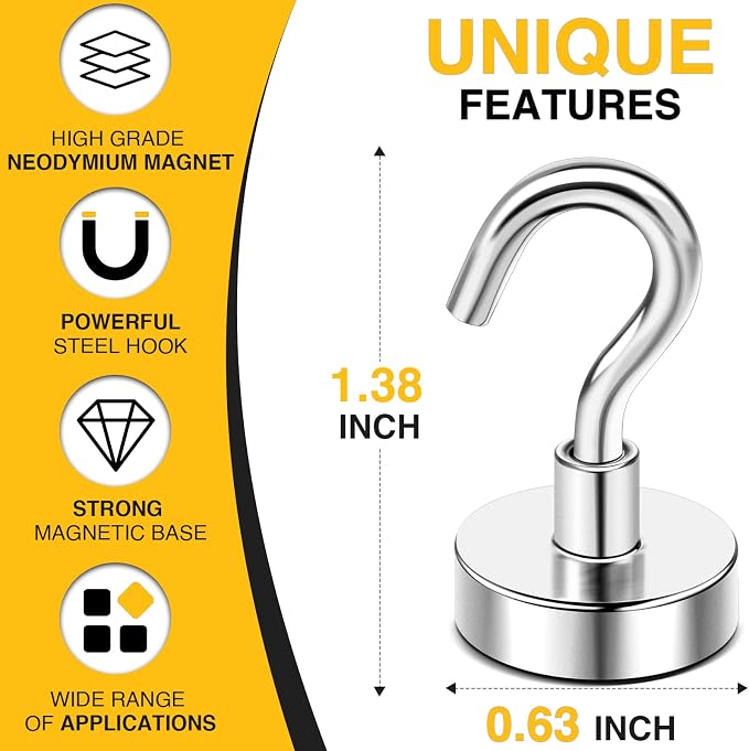 DIYMAG Magnetic Hooks 15pcs 30lbs Cruise Essentials 2026 Magnet Hook | Neodymium Heavy Duty Strong Magnets Hanging Ship Cabins Refrigerator Fridge Classroom Beach Vacation Kitchen Grills Home Tool - Image 2