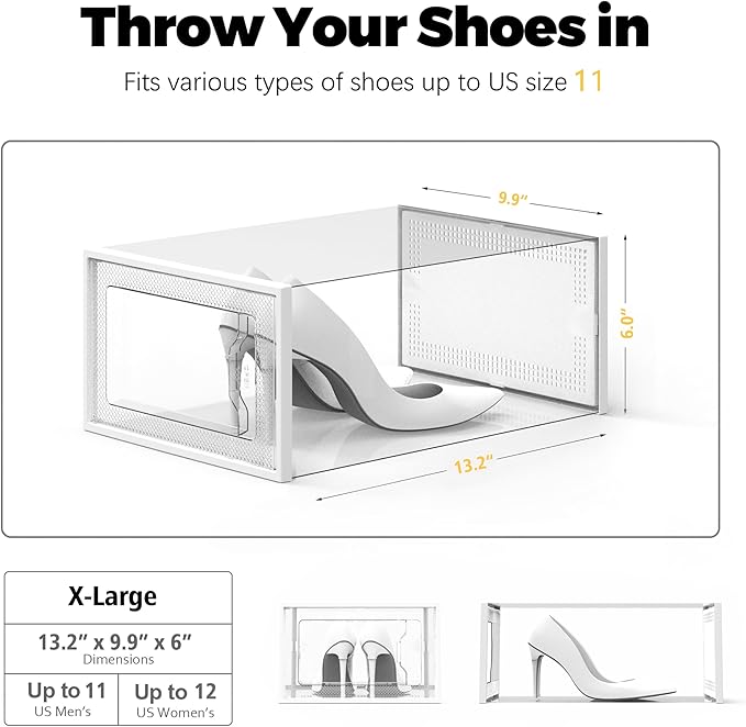 X-Large Shoe Storage Box Fit Size 11, Clear Plastic Stackable Shoe Organizer for Closet, Space Saving Foldable Shoe Rack Sneaker Container Bin Holder, 60 Pack Clear - Image 5
