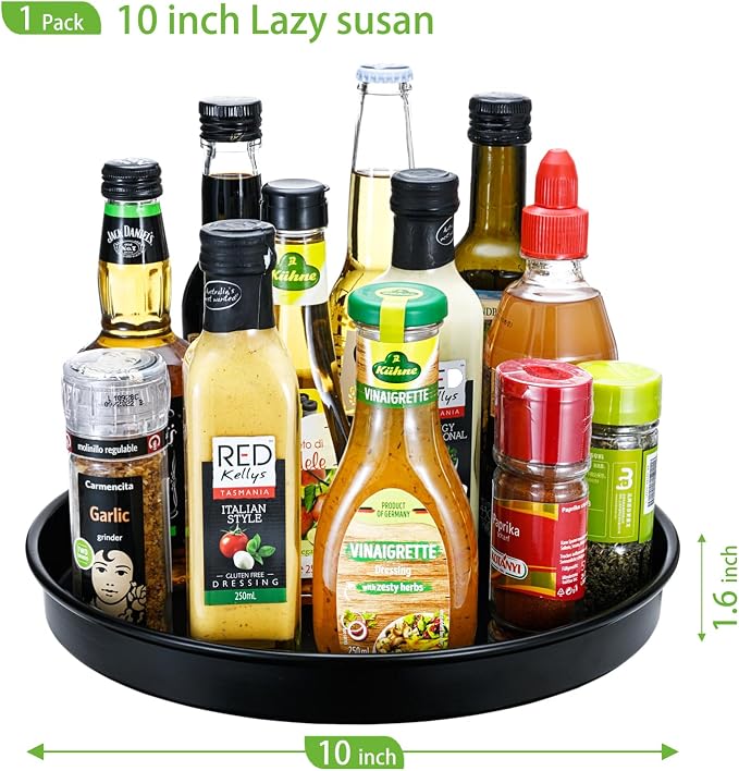 Amolliar Lazy Susan Organizer, 10" Metal Rotating Turntable Organizer Black | Lazy Susan for Cabinet Fridge, Pantry Organizer, Spice Rack Condiment Organizer for Kitchen, Countertop Bathroom Vanity Tray - Image 4