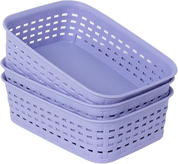 Soddeph Plastic Storage Baskets for Cabinets, Household Pantry Organization with Handle,Organizer Bins for Room,Bathrooms,Under-Sink,Kitchen (Purple, XS-3PACK) by Soddeph