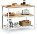 VASAGLE Kitchen Island with 3 Shelves, 39.4 Inches Width Kitchen Shelf with Large Worktop, Stable Steel Structure, Industrial, Easy to Assemble, Oak Color and White UKKI005W09 by Unknown