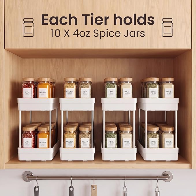 Pull Out Spice Rack, 2 Pack 2-Tier Cabinet Organizer, White | Kitchen Pantry Slide Out Seasoning, Fits Cabinets 12"H x 11"D x 5"W - Image 3