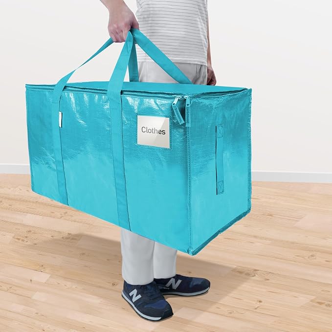 TICONN 8 Pack Extra Large Moving Bags Heavy Duty with Zippers & Carrying Handles, Durable Storage Bags Moving Boxes for Closet Organizers and Storage (8 Pack, Aqua) - Image 2