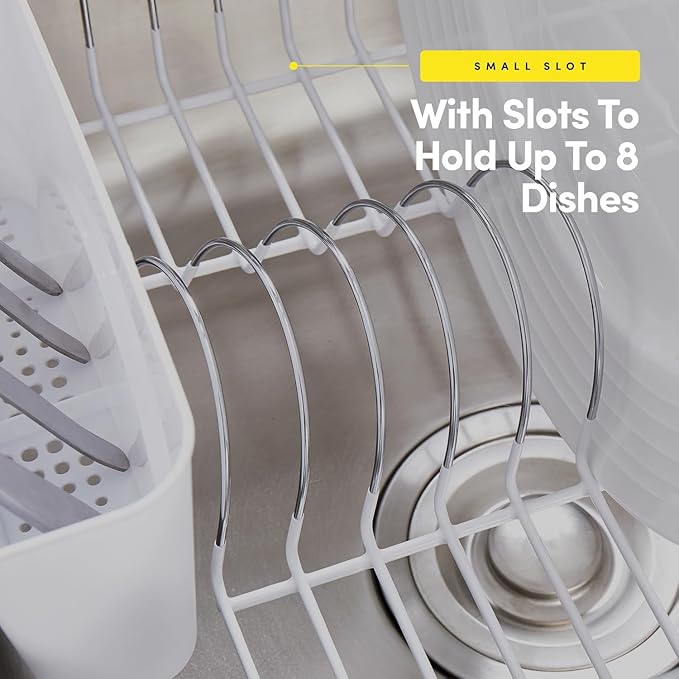 Sweet Home Collection Metal 2 Piece Dish Drying Rack Set Drainer with Utensil Holder Simple Easy to Use Fits in Most Sinks, 14.5" x 13" x 5.25", White - Image 5