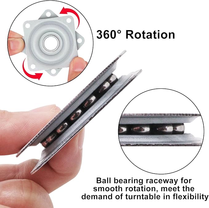2 Inch Lazy Susan Hardware, 5Pcs Square Lazy Susan Turntable Bearings, Heavy Duty Lazy Susan Bearing Steel Swivel Plate for Kitchen Table Makeup Holder, Silver - Image 3