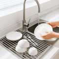Over-The-Sink Roll Up Dish Drying Rack, 18.5" x 13.5" Foldable Stainless Steel Dish Drainer Mat, Sink Cover & Heat-Resistant Kitchen Organizer (Grey) by Unknown