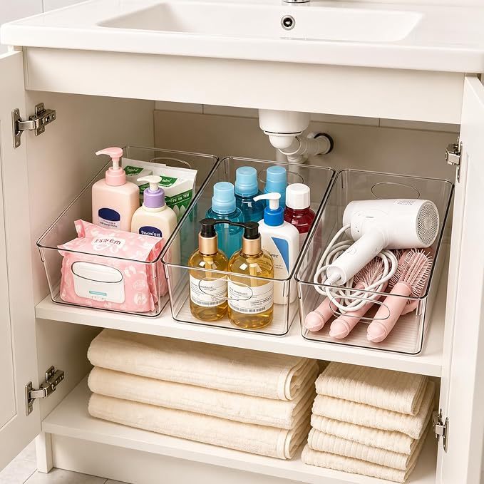 UFORU 5 Pack Clear Plastic Pantry Organizers and Storage with Handles | Non-slip Bottom Stability, Space-Saving Stackable Design, Clear Visibility, Thickened Plastic, Multi-Scene Storage Solutions - Image 4