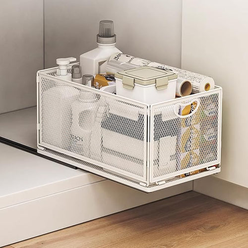 1 Pack Pull out Cabinet Organizer with Sliding Drawer,9.6"W x11.8"D x 8.4"H | Under Sink Organizers and Storage Rack, Adhesive Nano Film Heavy Duty Slide out Pantry Shelves for Kitchen,Sink by ZHOHO+TANT