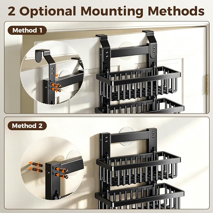 POKIPO 9 Tier Narrow Over The Door Pantry Organizer, 2 in 1 Wall Mount or Hanging Spice Rack with Adjustable Deep Basket, Heavy-Duty Seasoning Organizer and Storage for Kitchen Closet Bathroom - Image 5