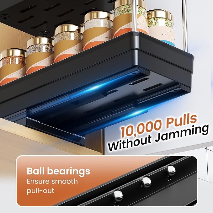 Pull Out Spice Rack Organizer for Cabinet, 2 Pack 2 Tier Sliding Spice Rack | Dual Rail, Slide Out Seasoning Organizer for Kitchen Cabinets, No Drill Installation, Space Saving Cabinet Storage Organizer - Image 2