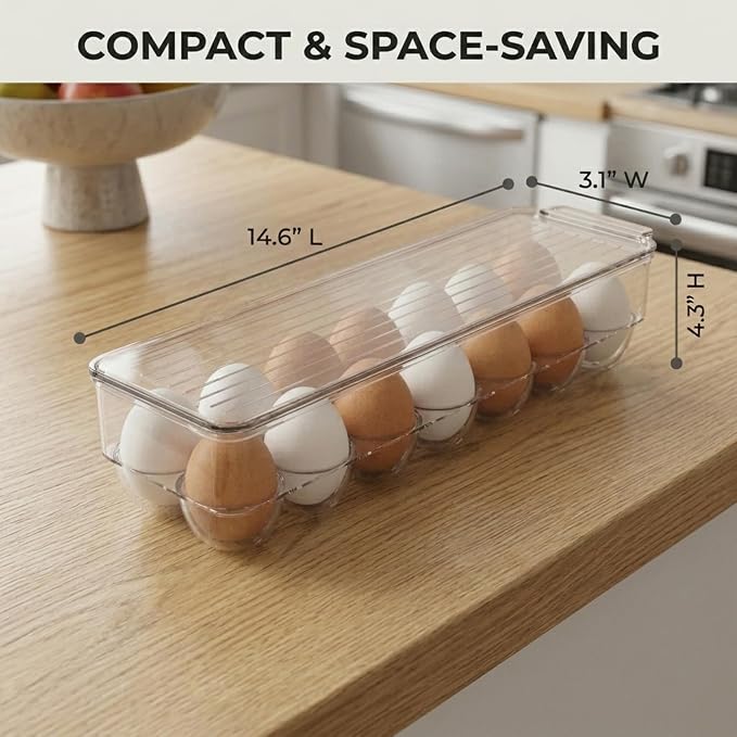 American Dream Fridge Bin Egg Holder for Refrigerator, 14-Egg Storage Container with Lid, Stackable BPA-Free Plastic Organizer Tray for Kitchen Fridge – Clear - Image 2