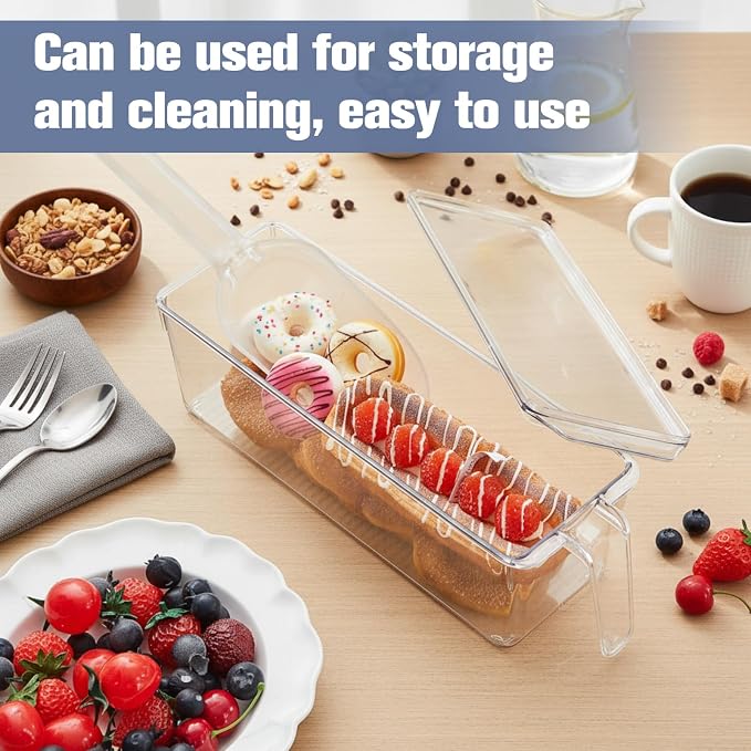 1 Set Ice Storage Bin for Freezer,12.4 x 3.94 x 3.94 Inches | Plastic Ice Container with Flexible Scoop Lid and Handle for Home Office Fridge Storage - Image 4