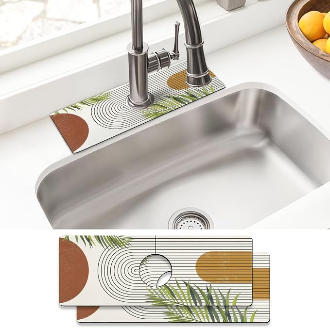 Sink Faucet Absorbing Mat, 2 Pack Drying Mat Around Faucet Sink Splash Guard Behind Faucet Sinkmat For Kitchen Bathroom Island Rv 15 * 5.5 Inch (38 * 14 cm) by BathtubMat