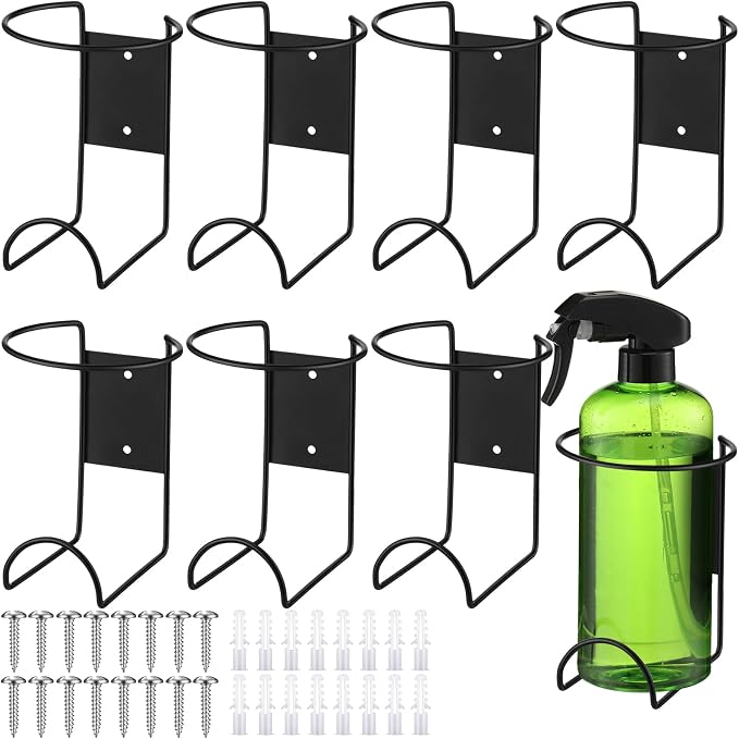 CroBlissful 8 Pcs Spray Bottle Holder Wall Mount Heavy Duty Spray Bottle Rack Stainless Steel Storage Rack Garage Can Organizer Craft with Hardware (Black) by CroBlissful