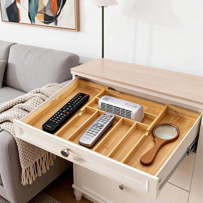 Bamboo Expandable Silverware Drawer Organizer, Adjustable Utensil Tray Cutlery Holder for Kitchen Drawer, Flatware Storage Organizer for Spoons, Forks and Knives, Natural (9 Slot,) - Image 8