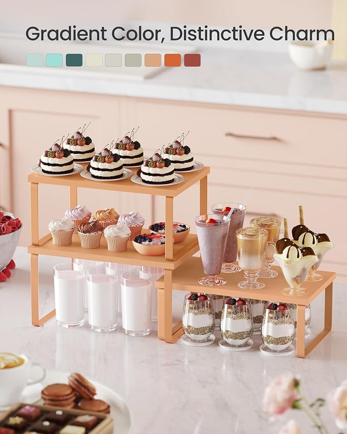 SONGMICS Cabinet Organizer Shelf, Set of 3 Spice Rack, Kitchen Storage | Kitchen Storage, Spice Rack, Expandable, Apricot, BYSTRO Collection UKCS220Y01 - Image 3