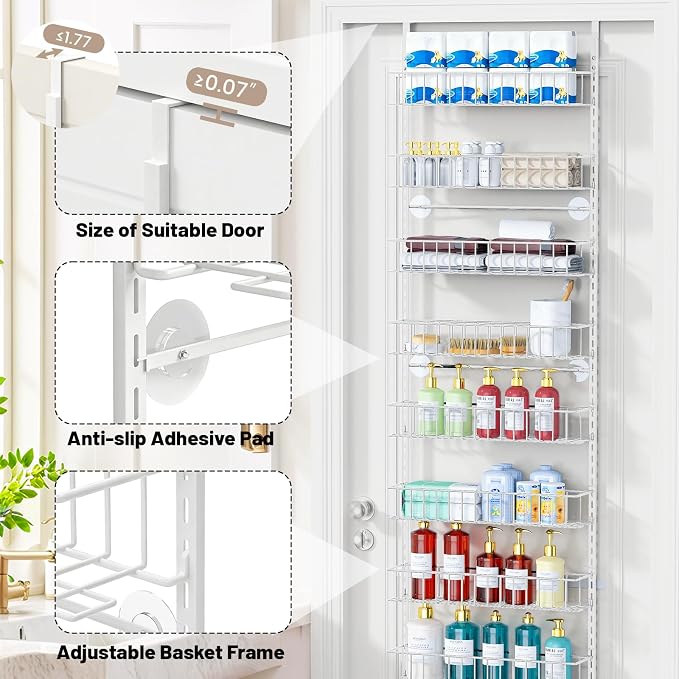 ElegantArray 9-Tier Pantry Door Organizer, White | Over The Door Pantry Organizer Rack and Storage, Hanging Spice Rack Shelves Door, Home Office Laundry Room Bathroom & Kitchen - Image 4