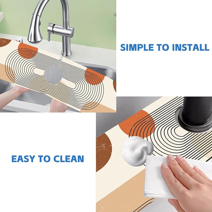 Abstract Minimalistic Geometric Sink Faucet Absorbing Mat Sink Splash Guard Faucet Mat Draining Mat Fast Drying Sink Protectors for Kitchen and Bathroom 5.5"×24" - Image 5