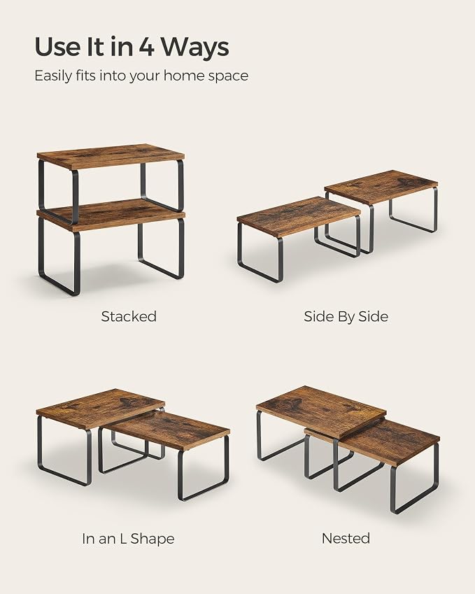 SONGMICS Cabinet Organizer Shelf, Set of 4 Spice Rack, Kitchen Storage | Kitchen Storage, Spice Rack, Steel and Particleboard, Burgundy and Black, BYSTRO Collection UKCS021X01 - Image 7