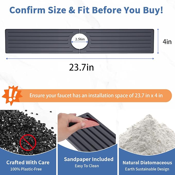 Faucet Mat for Kitchen Sink, Water Absorbent Kitchen Faucet Mat, Durable Sink Splash Guard with Raised Feet, Diatomite Fast Drying Kitchen Sink Faucet Mat, Bathroom Stone Drying Tray for Counter - Image 3