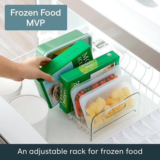 YouCopia FreezeUp Freezer Rack 12" BPA-Free Fridge Organizer with Adjustable Dividers and Handles for Frozen Food Box and Meal Storage, Clear - Image 2