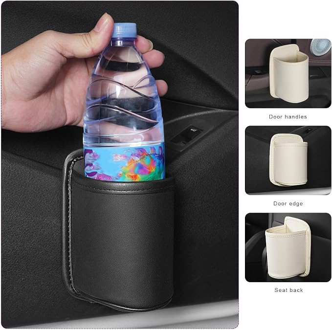 2 PCS Large Car Door Cup Holders, Clip On Beverage Drink Holder Vehicle Door Storage Organizer, Scratch-Resistant Leather Water Bottle Hanging Holder for SUV Sedan Truck (Black+White) - Image 5