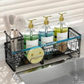 Extra Large Extendable Sponge Holder for Kitchen Sink Caddy Organizer | Rustproof Sink Caddy Organizer with High Brush Holder, Dish Soap Dispenser Organizers and Storage (Black) by Aurblozen