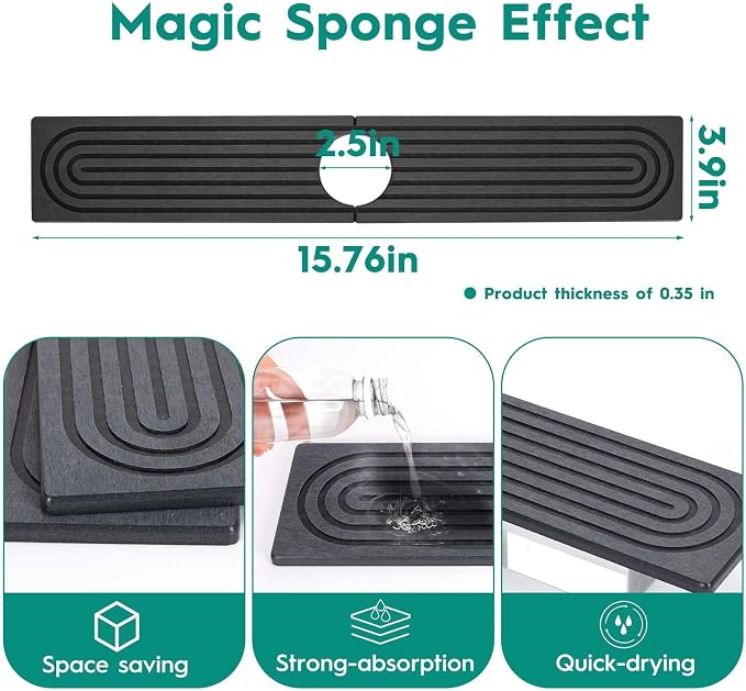16 Inch Stone Faucet Mat for Kitchen Sink, Dark Grey | Quick Dry, Kitchen Water Splash Guard, Diatomite Faucet Protector, Super Absorbent & Leak Proof, for Kitchen Bathroom Counter - Image 3