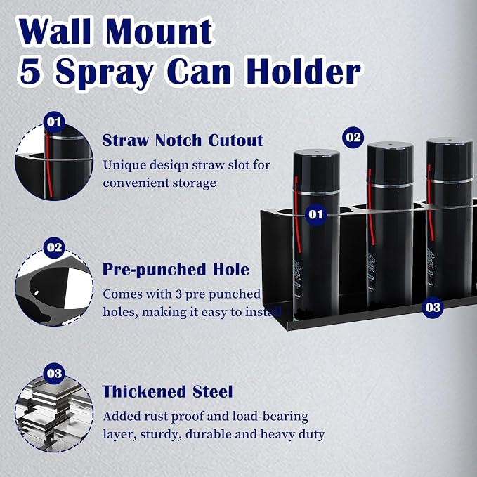 4-Pack 5 Holes Spray Can Holder Bottle Organizer Wall-Mounted Spray Paint Can Rack Organizer for Garage, Workshop & Home - Image 5