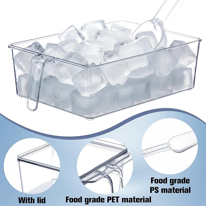 1 Set Ice Storage Bin for Freezer,12.4 x 8.07 x 3.94 Inches | Plastic Ice Container with Flexible Scoop Lid and Handle for Home Office Fridge Storage - Image 3