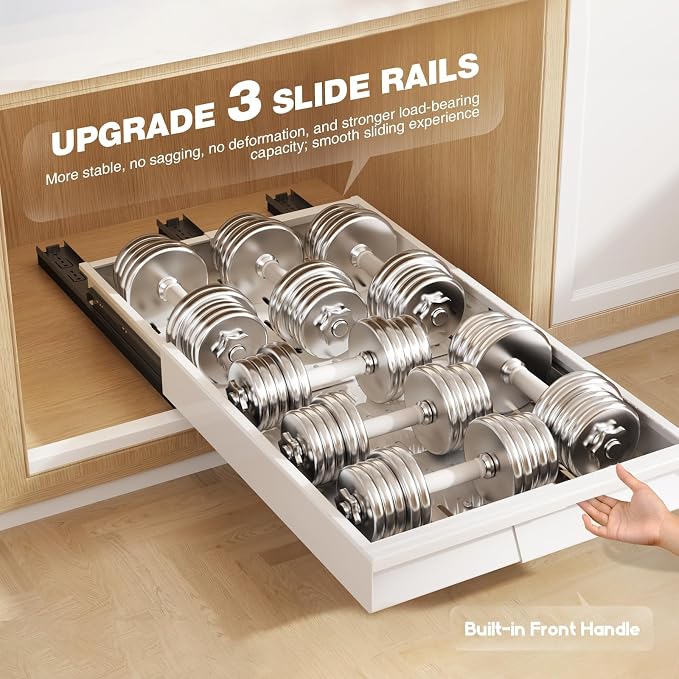 Seinloes Pull Out Cabinet Organizer, 4-Side Expandable to Fit Most Cabinets, 3 Rail Slide Out Drawers with Raising Pad for Framed & Frameless Cabinets, 11"-16" W x 17"-24" D, White, 2 Pack - Image 6