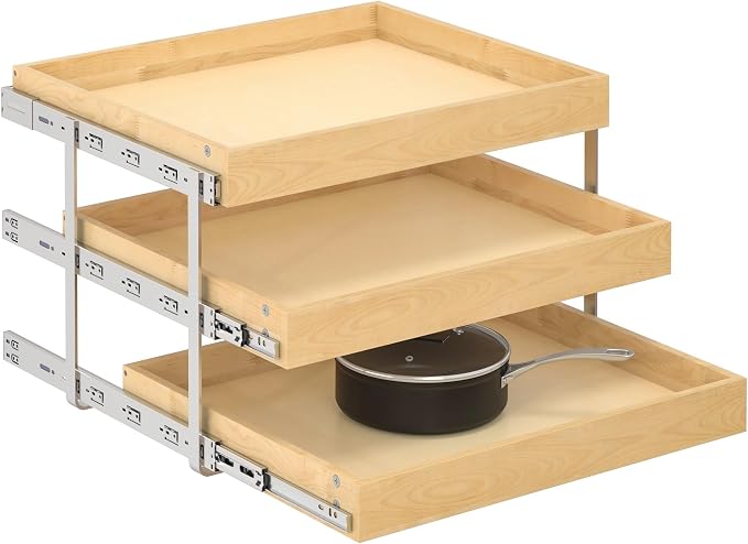 WelFurGeer 3-Tier Pull Out Cabinet Organizer with Soft Close, Heavy-Duty Pull Out Drawers for Cabinets, Slide Out Shelf for Kitchen, Pantry, Bathroom & Under Sink, Solid Birch Wood by WelFurGeer