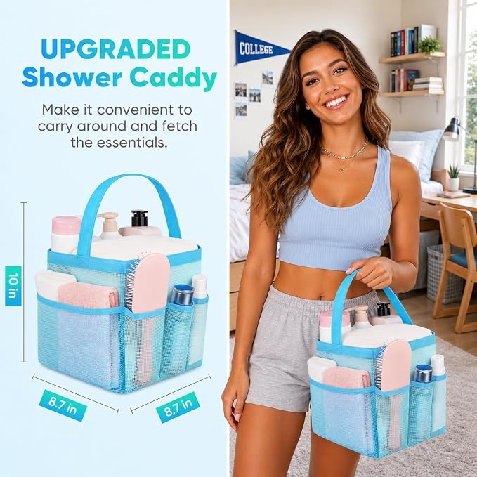 Mesh Shower Caddy Portable - 9 Pockets for College Dorm Room Essential | Large Capacity Mesh Shower Caddy with 9 Pockets, Portable Hanging Toiletry Bag for College Dorm, Gym, Camping and Beach - Image 2