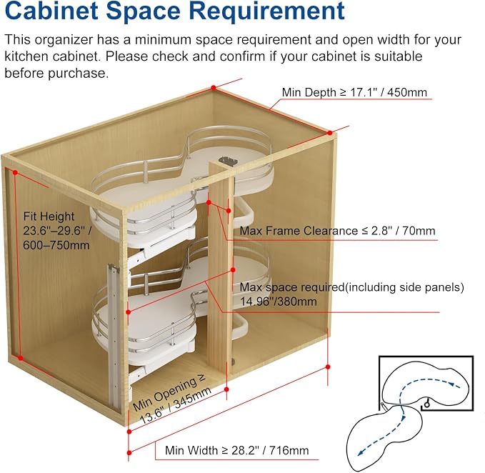 VADANIA Blind Corner Pull Out Organizer, 32" Left Swing Cabinet | 2-Tier Swing Tray, Soft Close, Left Hand Open, Space Saving Blind Corner Cabinet Design - Image 2