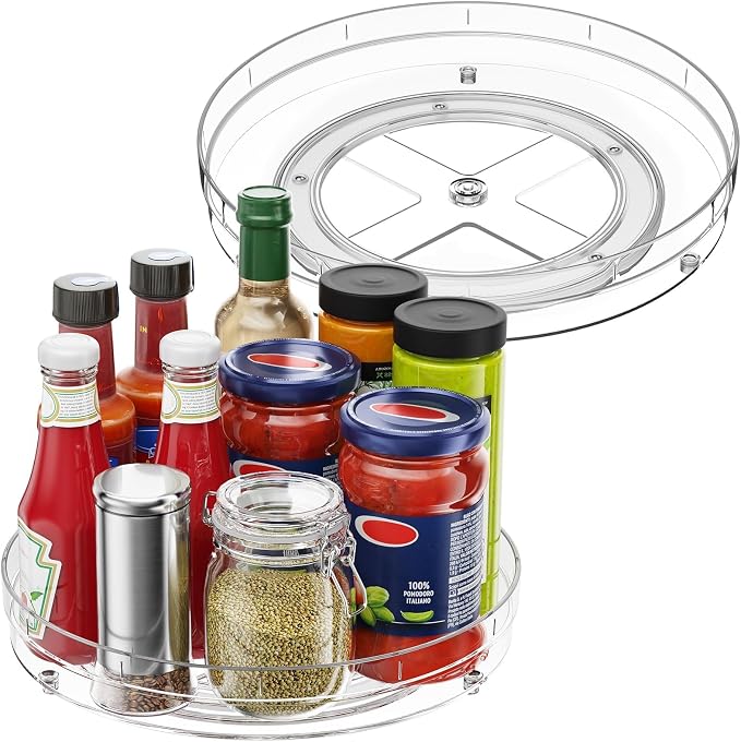 Optish 2 Pack Large Lazy Susan Organizer for Cabinet, Non-Skid, 10.7" | Fridge Organizer and Storage, Rotating Spice Organizer, for Pantry, Kitchen, Table Top, Countertop, Easy Access, Load 15 lbs by Optish