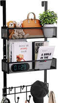 Consumest Over The Door Hooks Organizer - 3 Tier Door Hanger with 9 Coat Hooks & 2 Mesh Basket, Back Storage Organizer Hanging Towels for Bathroom, Bedroom, Black by Consumest