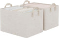 StorageWorks Linen Closet Organizers, Fabric Storage Bin, Beige, 2-Pack | Large, With Reinforced PU Handles, Metal Frame, Collapsible, Basket for Shelves, Closet, Holds Clothes, Towels, Blankets by StorageWorks