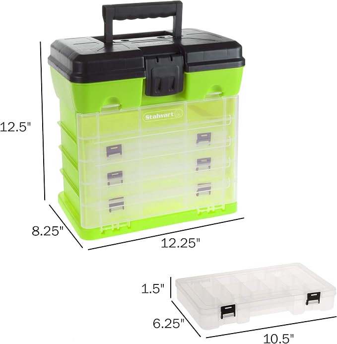 Portable Tool Box - Small Parts Organizer with Drawers and Customizable Compartments for Hardware, Fishing Tackle, Beads or Crafts by Stalwart (Green) - Image 2