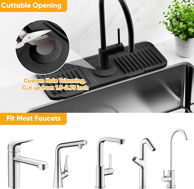 14.6 inch Faucet Mat for Kitchen Sink Splash Guard[7° Slope Fast Self-draining][Snap Lock Fit]Kitchen Sink Faucet Mat Splash Guard Kitchen Sink Area Water Splash Guard Behind Faucet Draining Mat - Image 7