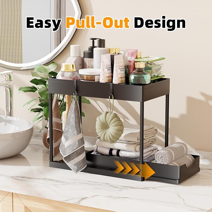 Simple Trending Under Sink Organizer 3 Pack, with Sliding Drawer, Black | 2 Tier Multi-Purpose Pull-Out Cabinet Organizer, Slide Out Storage Shelf for Kitchen Bathroom, Large Capacity, Easy Assembly - Image 4