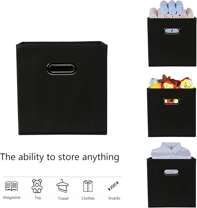 Yunkeeeper storage bins Cubes, Fabric Cube Organizer with Handle, Foldable Cube Bins for Cloth or Accessary Storage, 11x11x11, Set of 3, (Black) - Image 3
