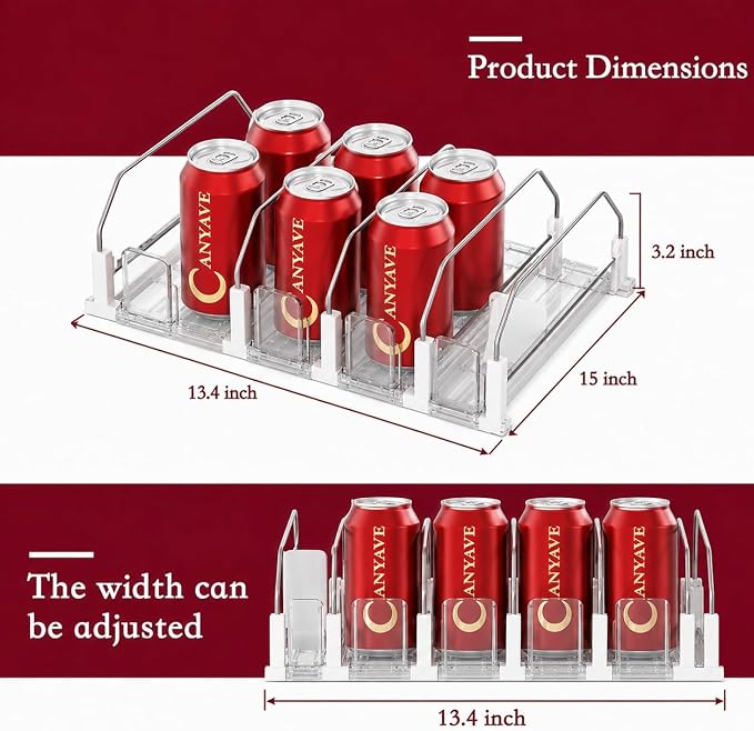 Self-Pushing Beverage Organizer for Fridge – Adjustable Spring Loaded Drink Dispenser & Soda Can Organizer – Clear Glide Rack Fits Cans, Bottles, Slim & Standard Sizes for Kitchen Pantry (4Rows) - Image 2